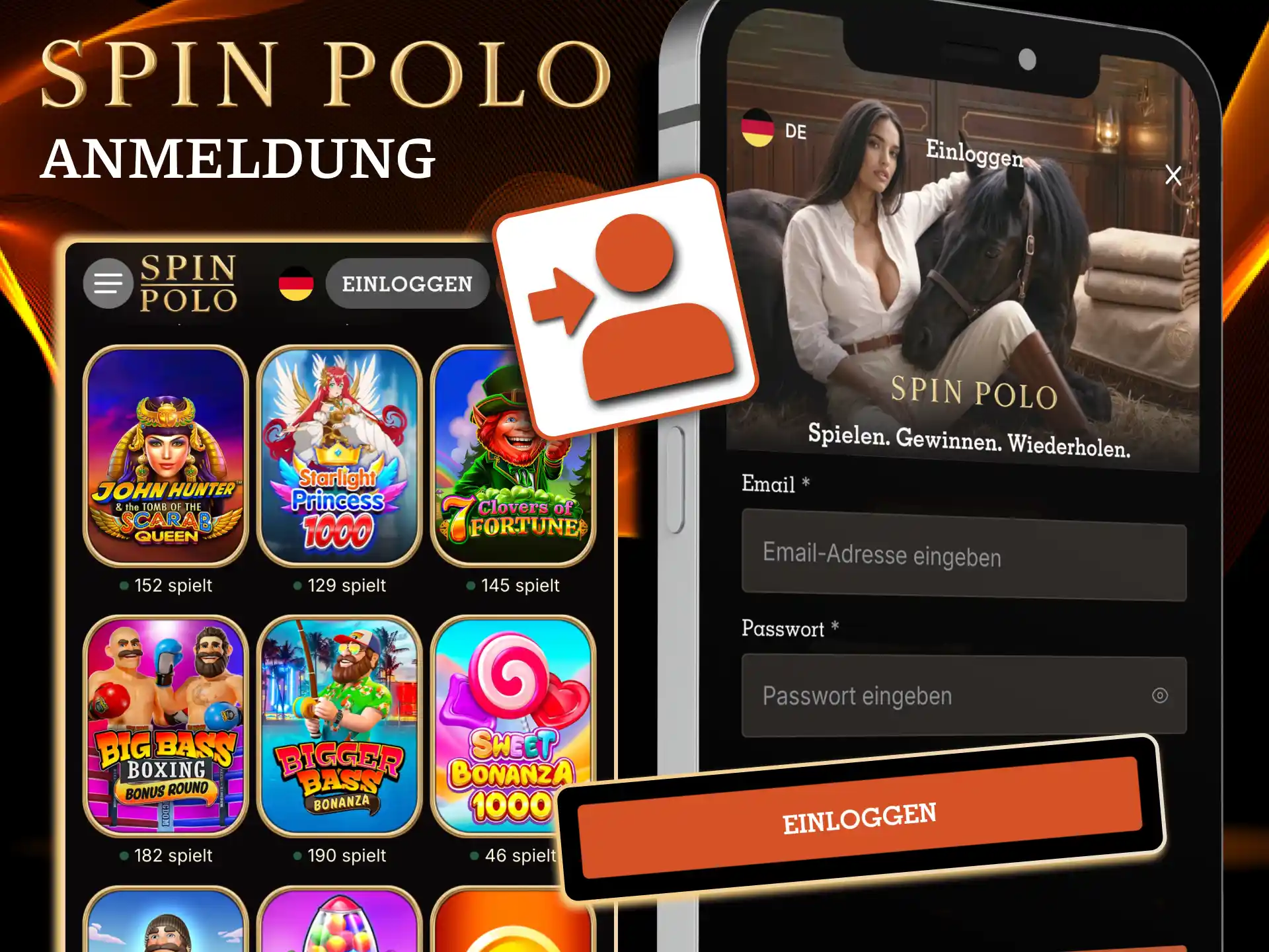 Login bei Spinpolo App dauert nur Sekunden mit sicheren Zugangsdaten.