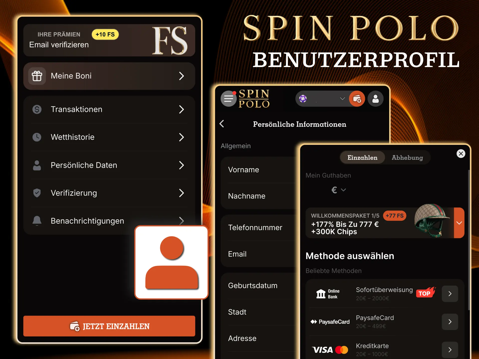 Spinpolo zeigt im Profil Transaktionen und verfügbare Freispiele übersichtlich.