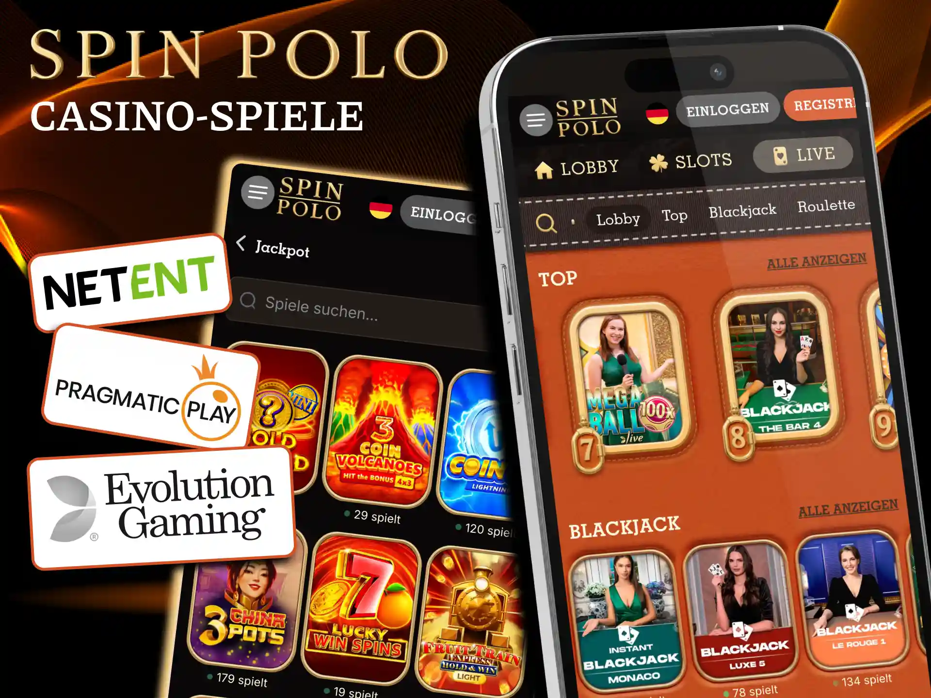 Slots und Tischspiele sind in der Spinpolo App sofort verfügbar.