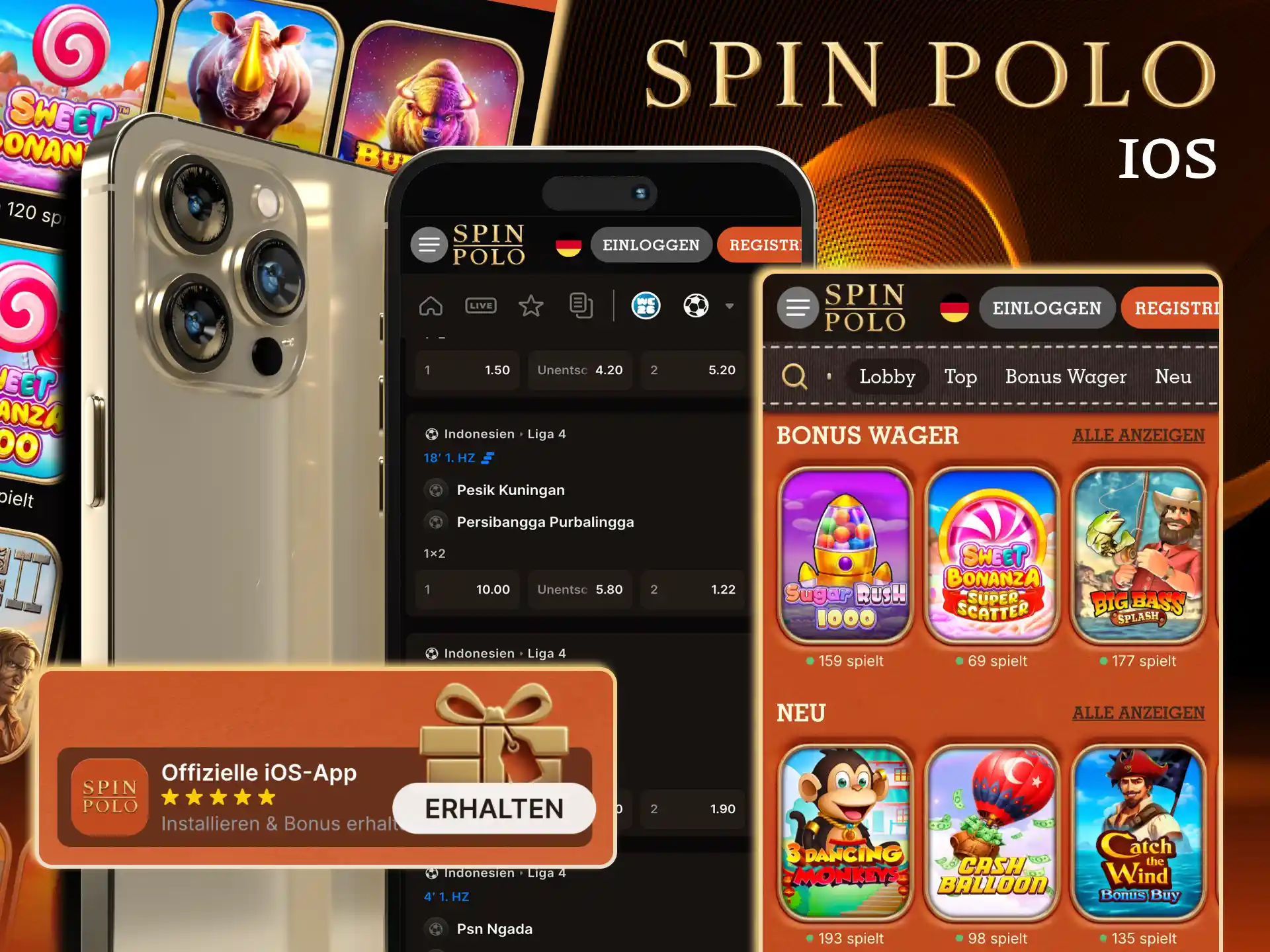 Spinpolo App für iOS installieren und sofort Wetten und Spiele nutzen.