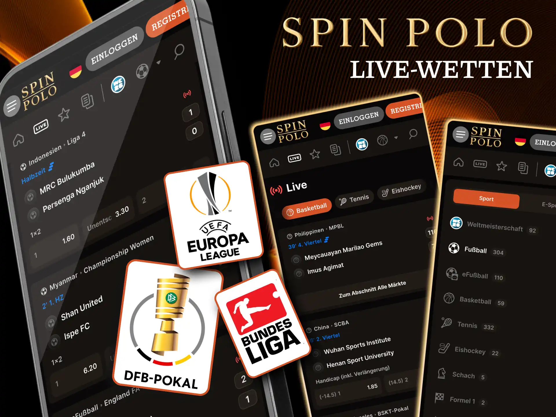 Fußball, Tennis und eSports lassen sich bei Spinpolo live tippen.
