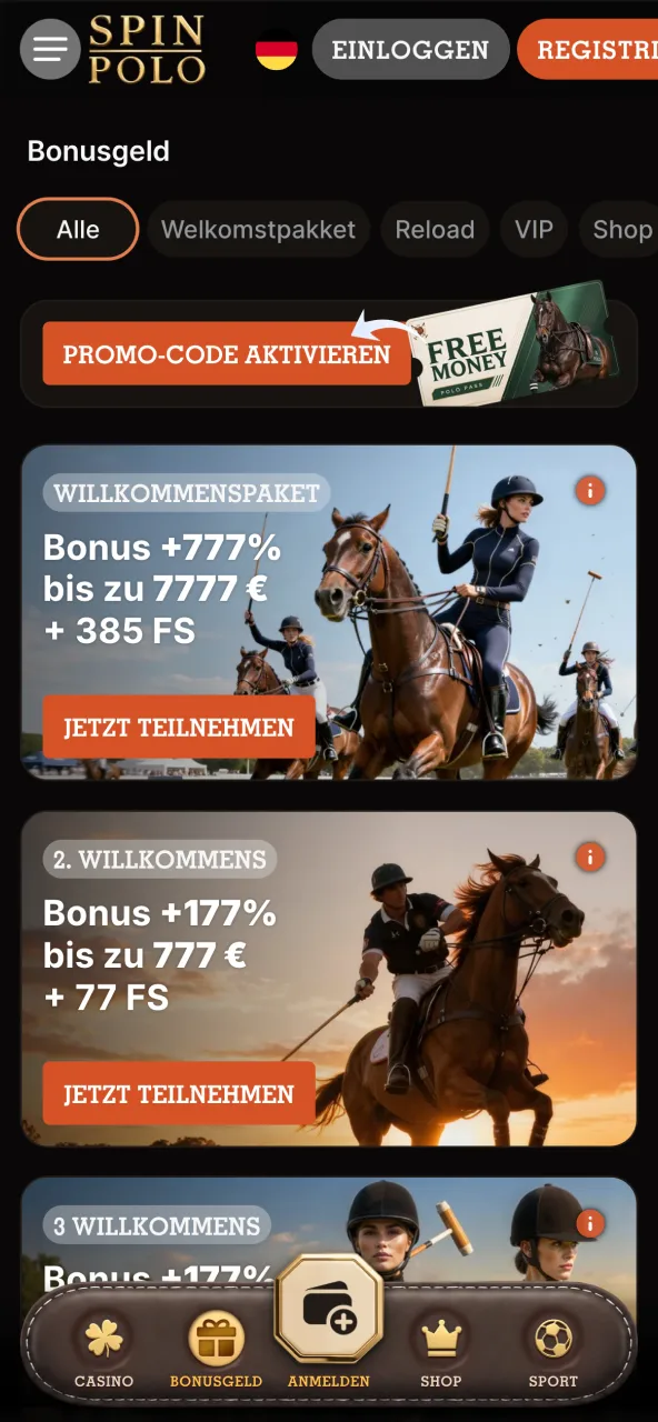 Spinpolo informiert in der App über aktuelle Boni und Freispiele.