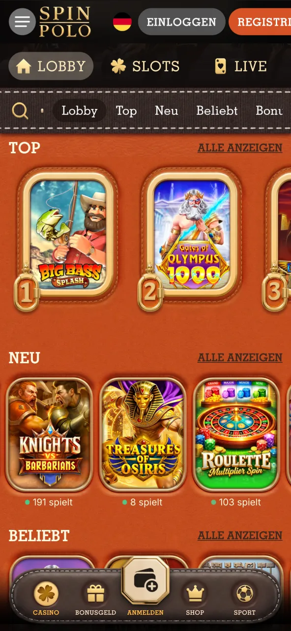 Spinpolo App bietet hunderte Slots und Live Dealer Spiele.