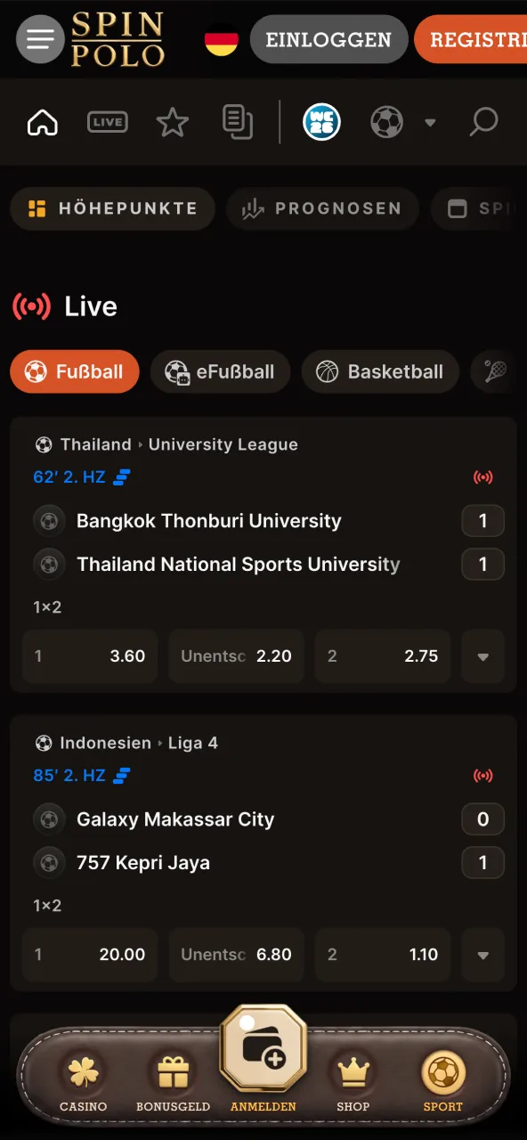 In der Spinpolo App tippen Nutzer auf Fußball, Tennis und mehr.