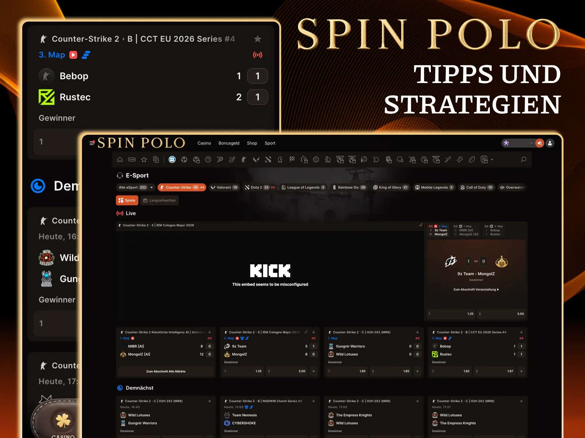 Spinpolo rät Quotenbewegungen bei eSports genau zu beobachten.