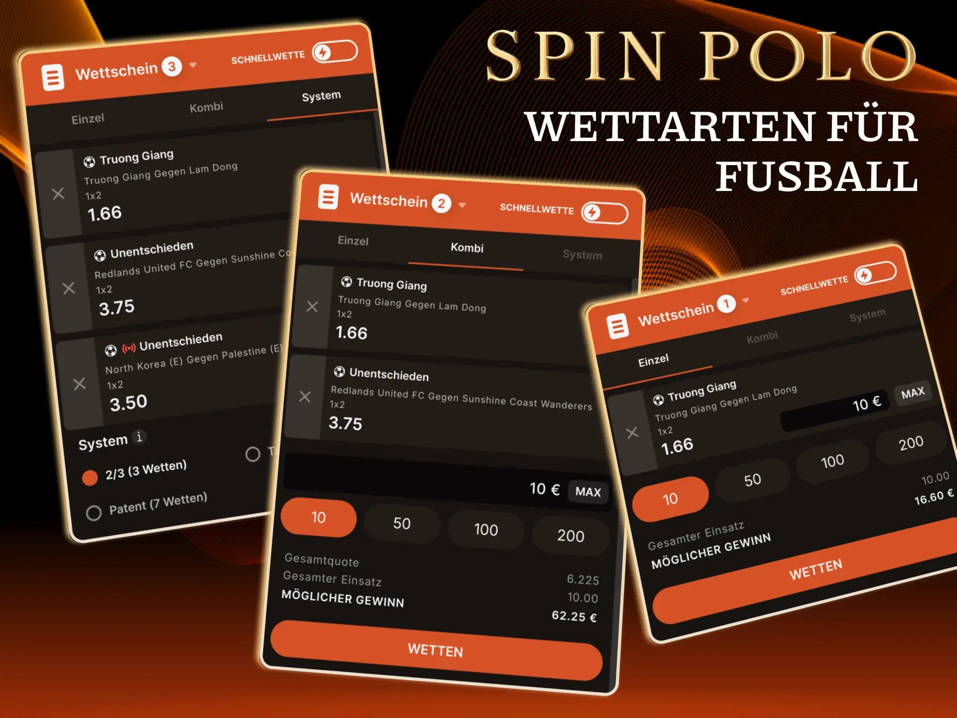 Spinpolo deckt alle Fußball Wettarten ab von Einzel bis Live.