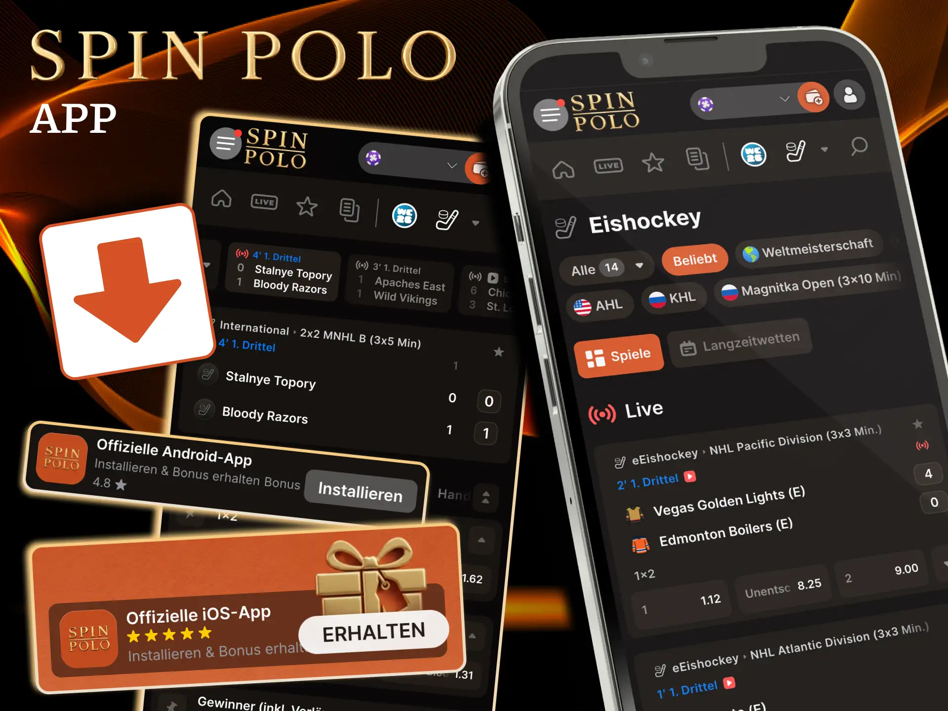 Spinpolo App für Eishockey Wetten auf Android und iOS verwenden.