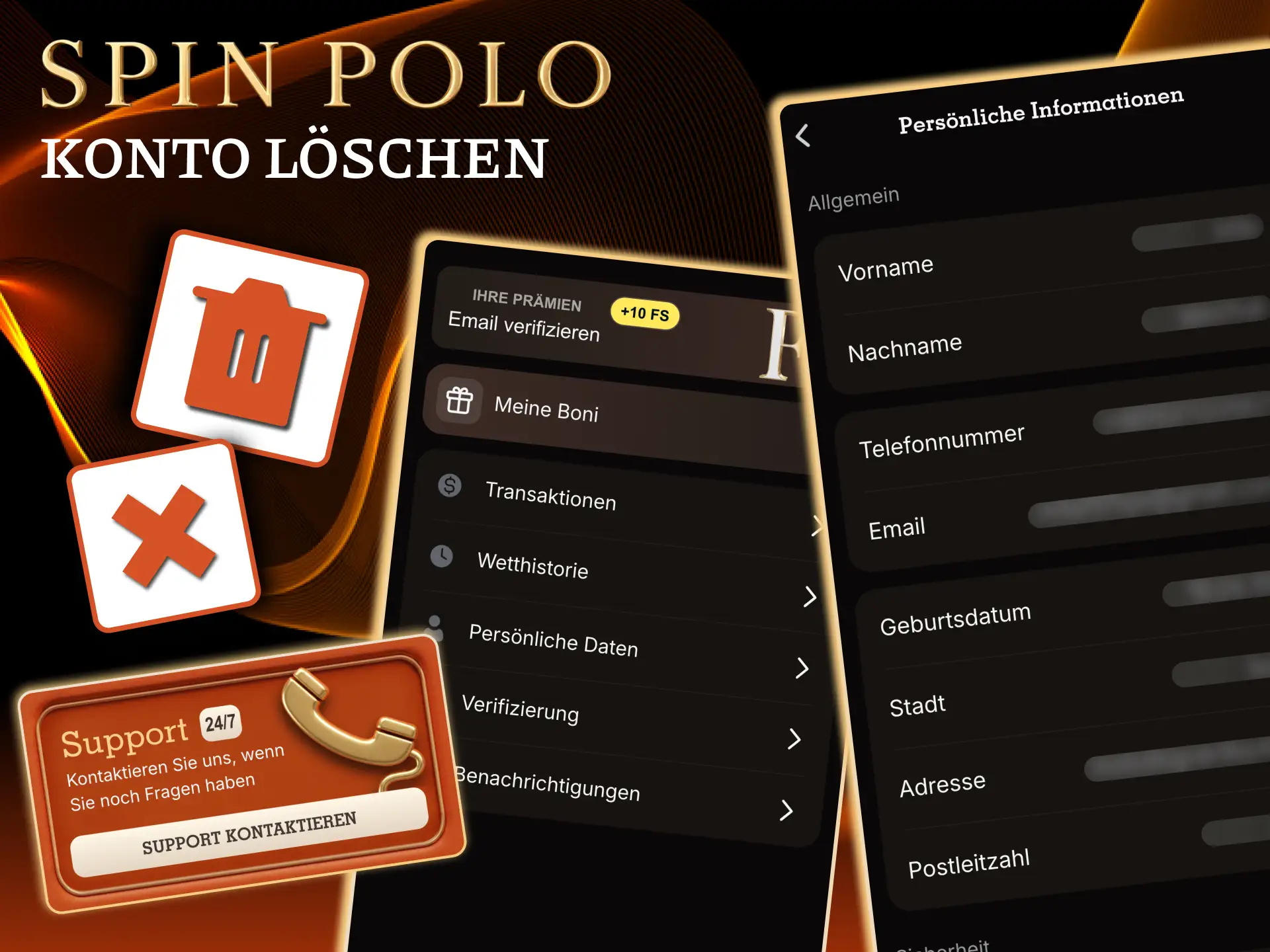 Spinpolo Konto schließen durch Anfrage im Menü oder Kontakt zum Support.