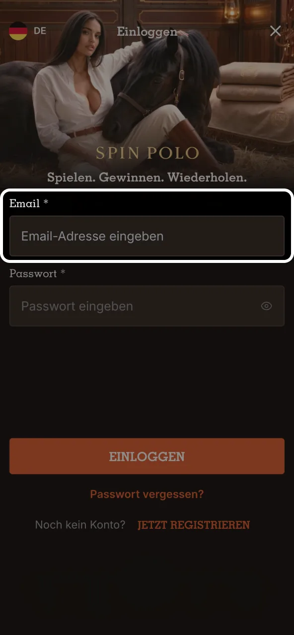 Spinpolo Formular mit Ihrer aktiven E-Mail Adresse ergänzen.
