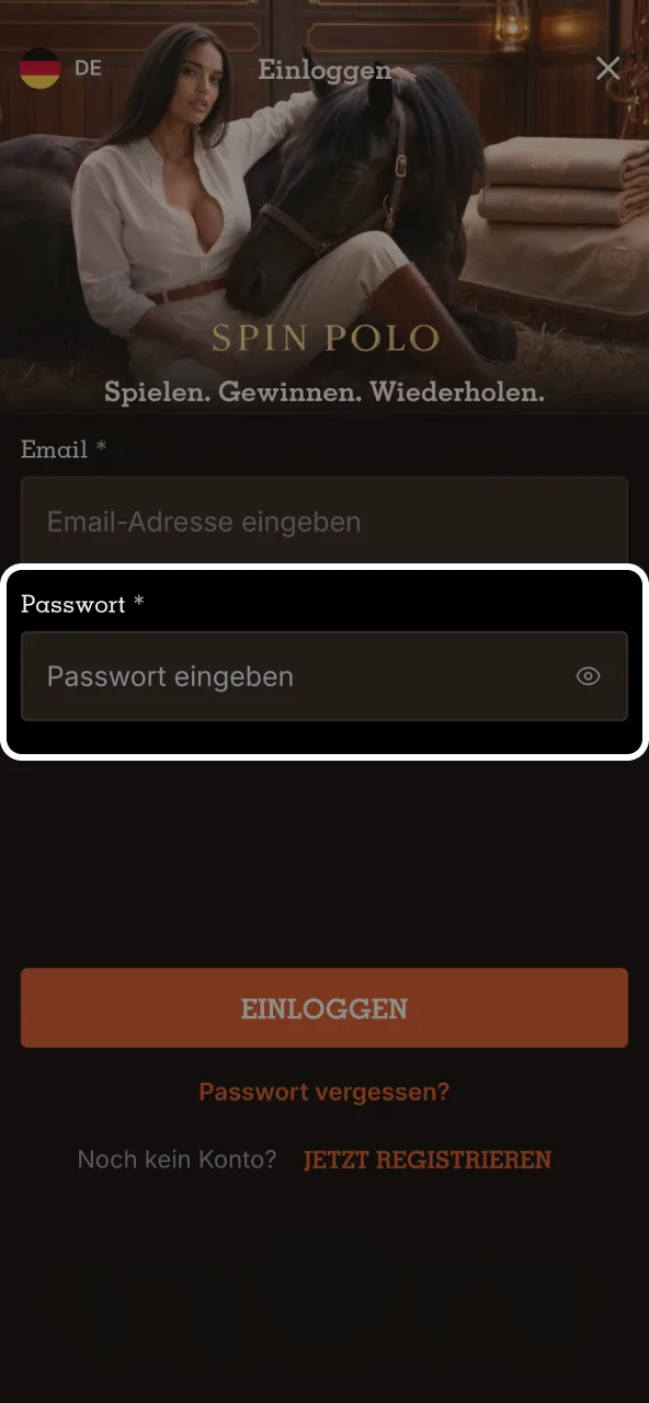 Passwort für Spinpolo eintragen oder passenden Social Login nutzen.