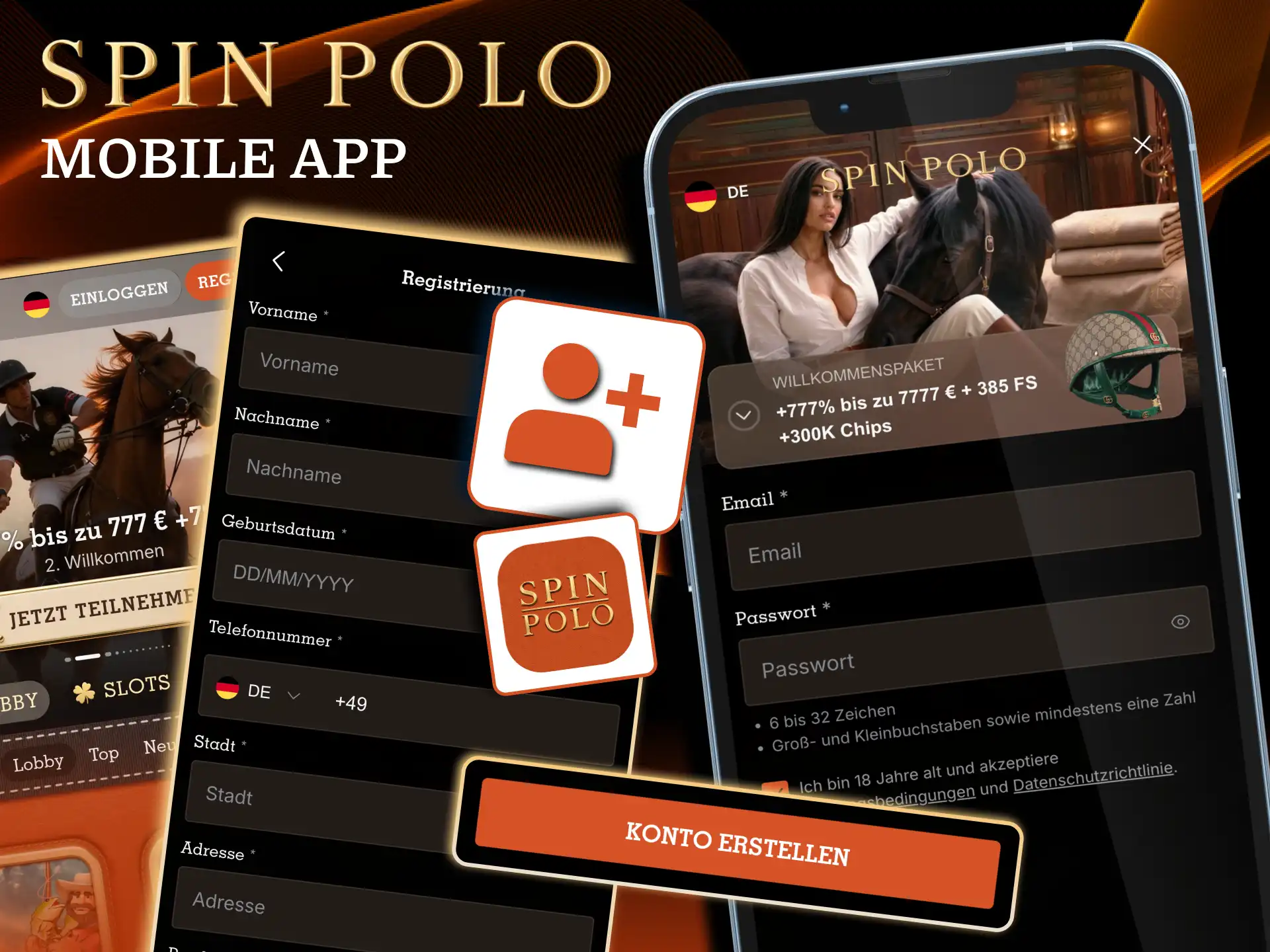 Spinpolo Mobile App Registrierung starten und denselben einfachen Prozess durchlaufen.