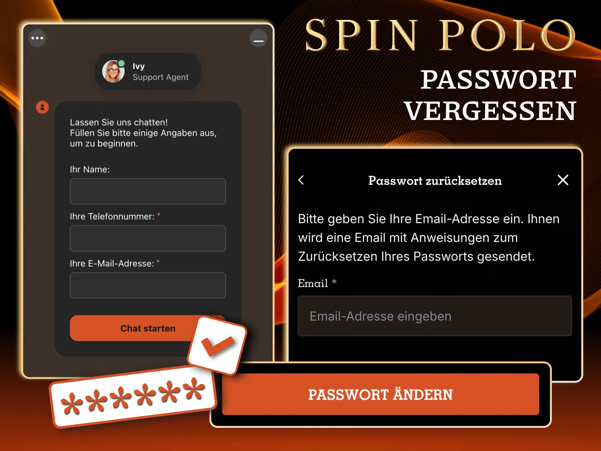 Spinpolo Passwort zurücksetzen über E-Mail Link und neues Passwort festlegen.