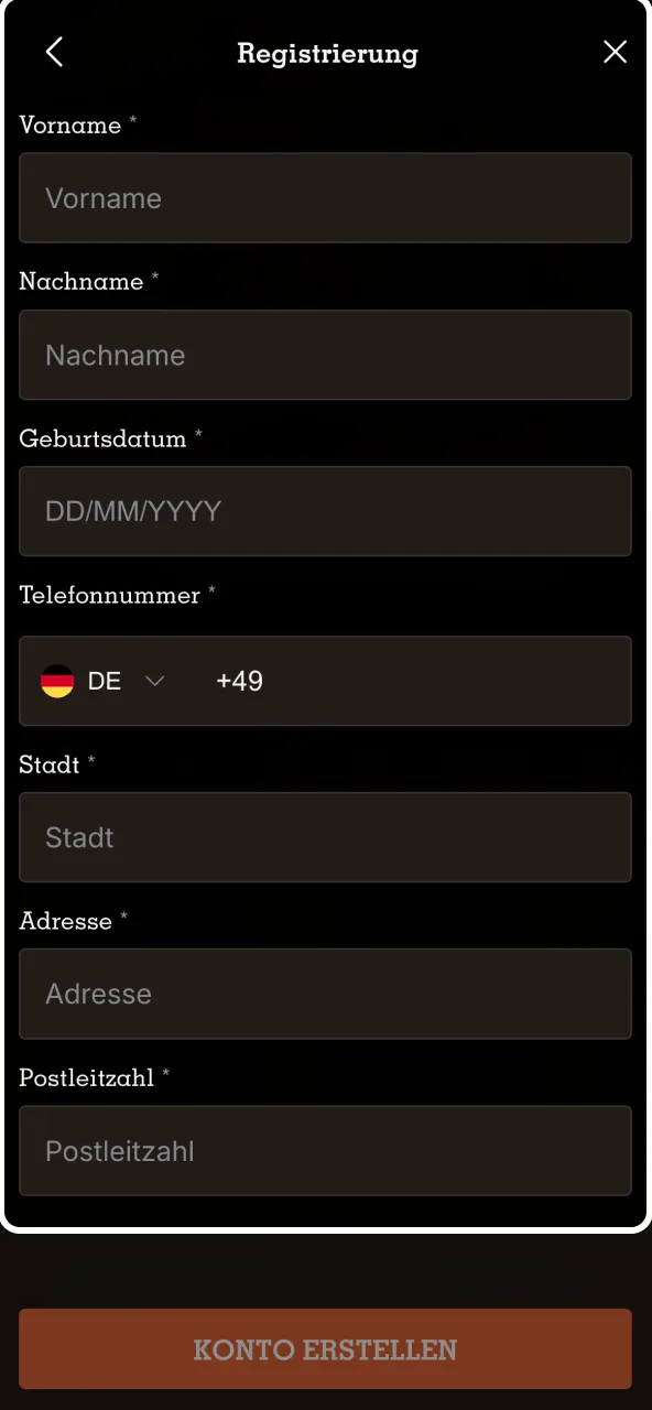 Persönliche Infos für Spinpolo eingeben darunter Name, Telefon und Region.