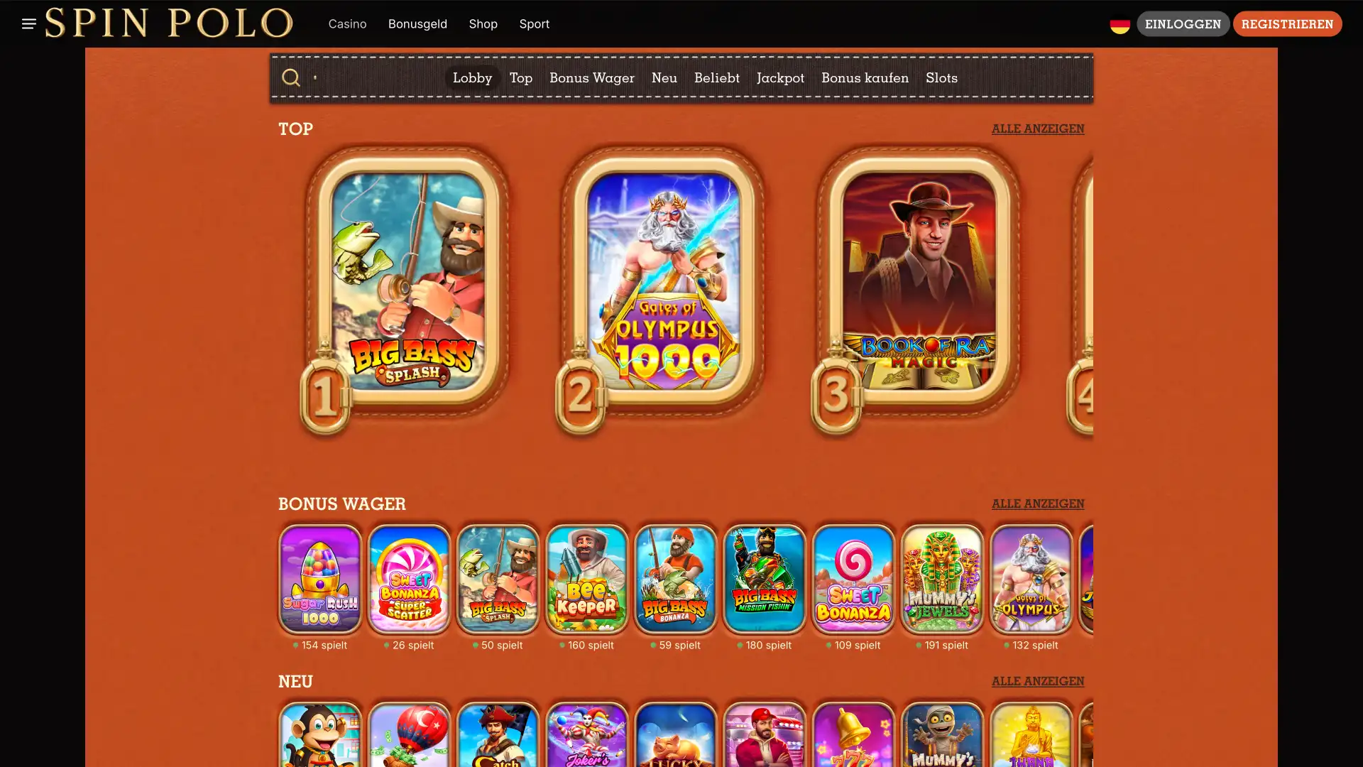 Casino Spiele Vielfalt im Spinpolo Bereich verfügbar.
