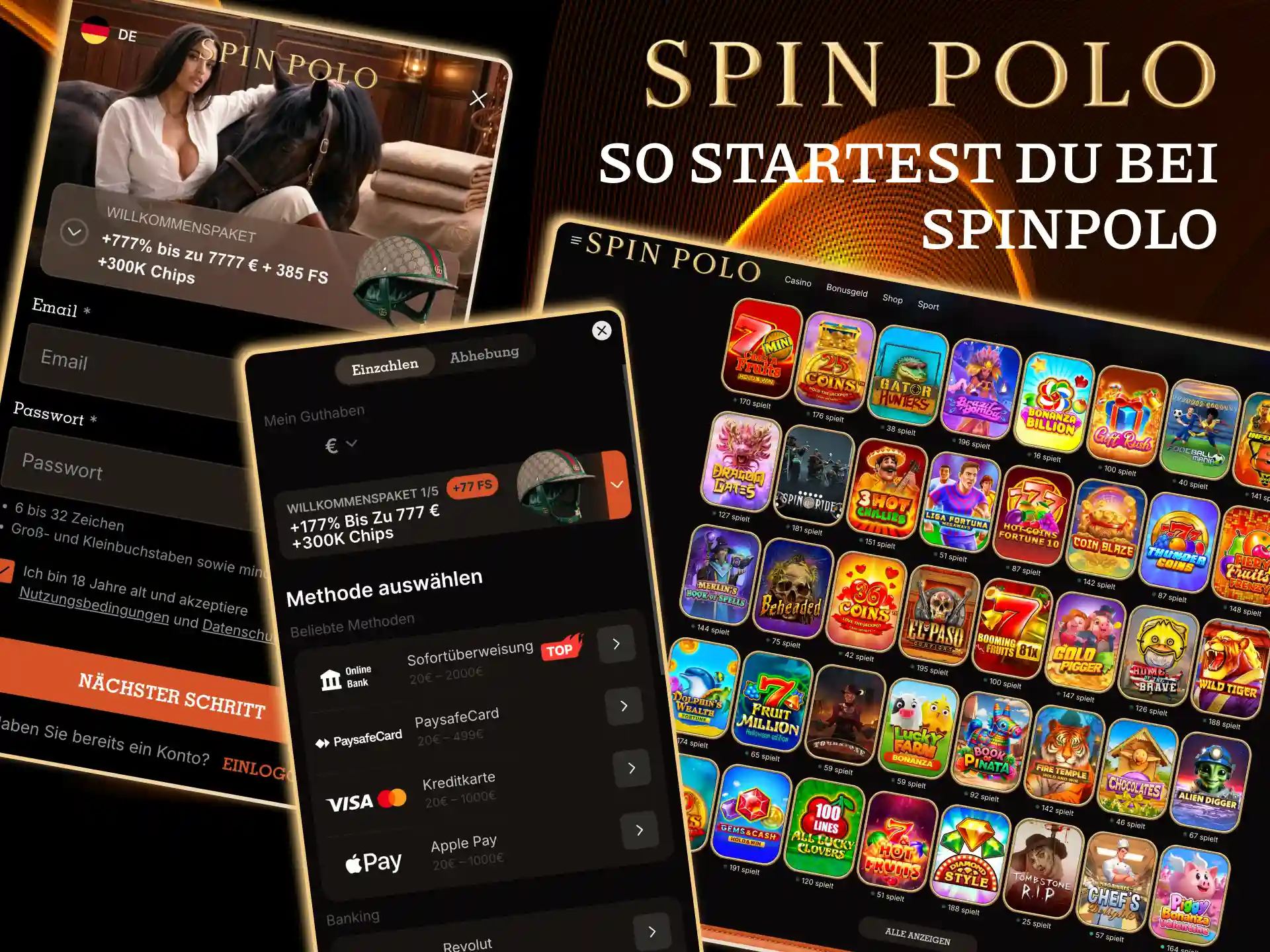 Spinpolo Bonus aktivieren nach Kontoerstellung und Einzahlung.