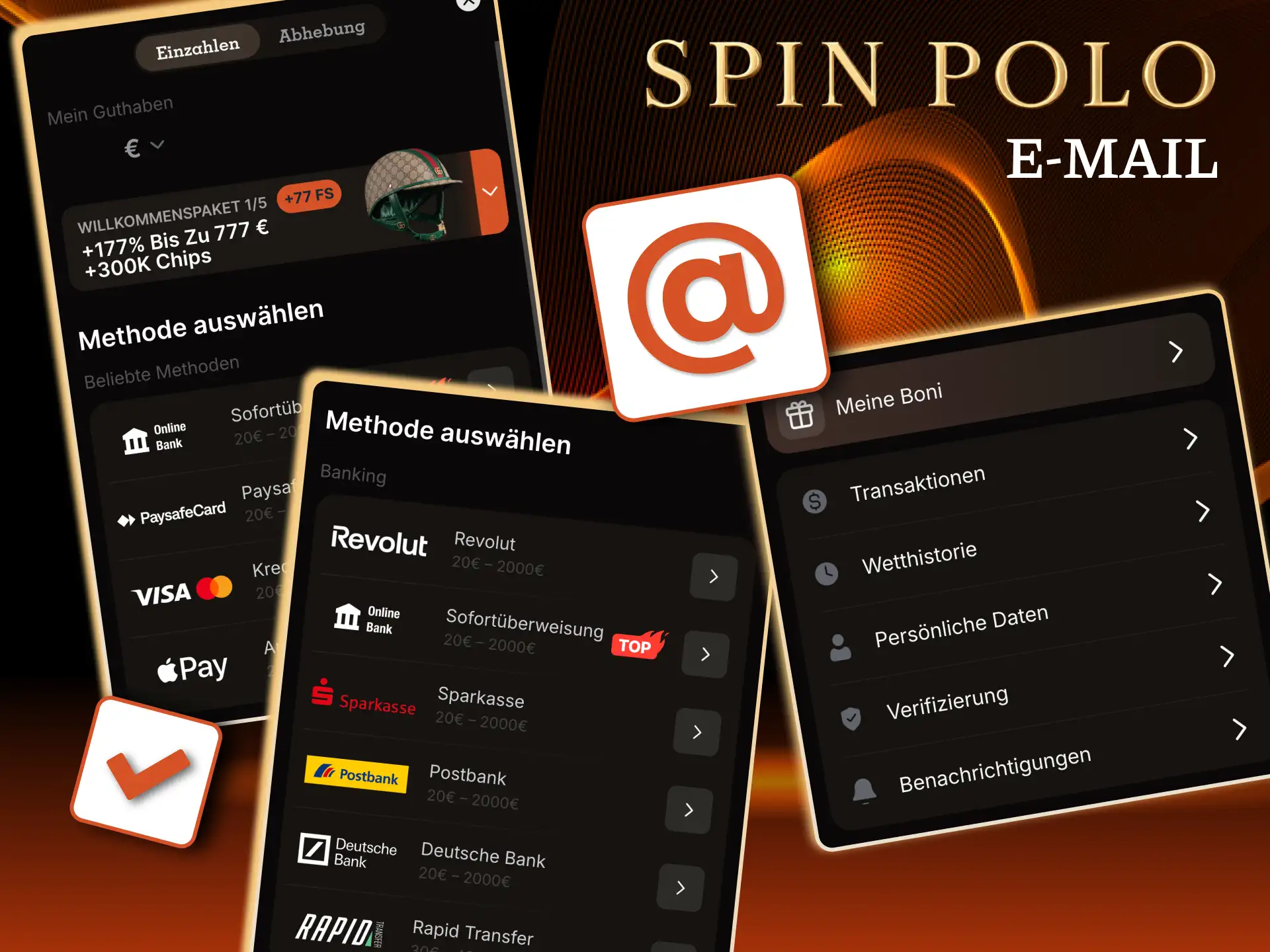 Detaillierte Anfragen an Spinpolo Support per E-Mail mit klaren Betreff senden.