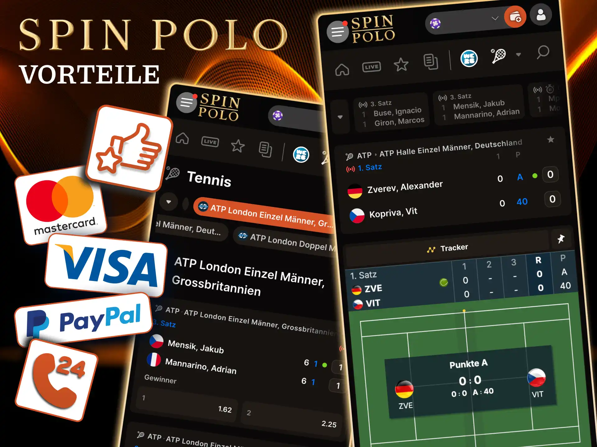 Umfassende Tennis Wettmärkte bei Spinpolo mit lokalen Zahlungen und Support.