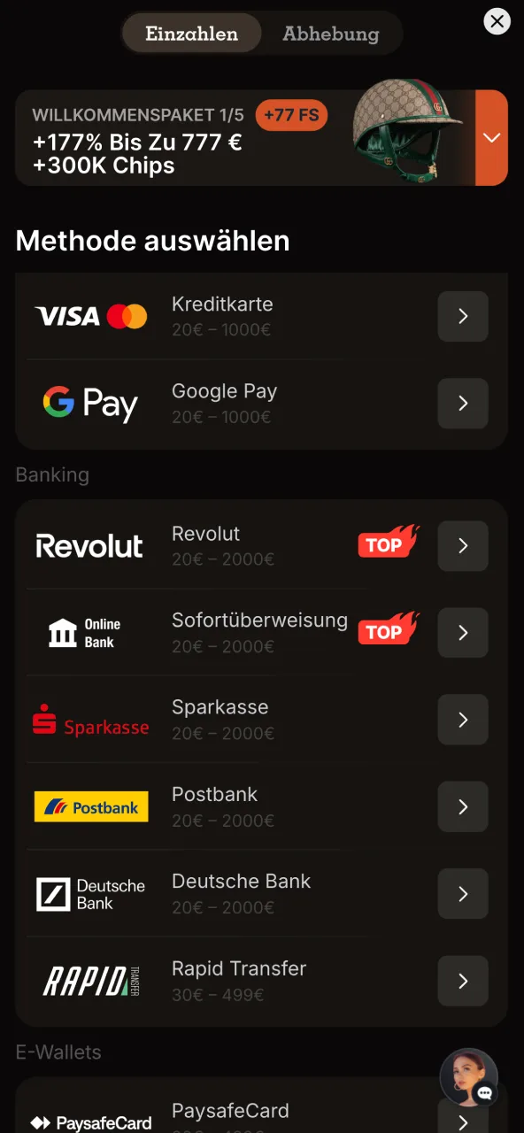 Einzahlung auf Spinpolo Konto über bevorzugte Methode wie Visa oder PayPal.