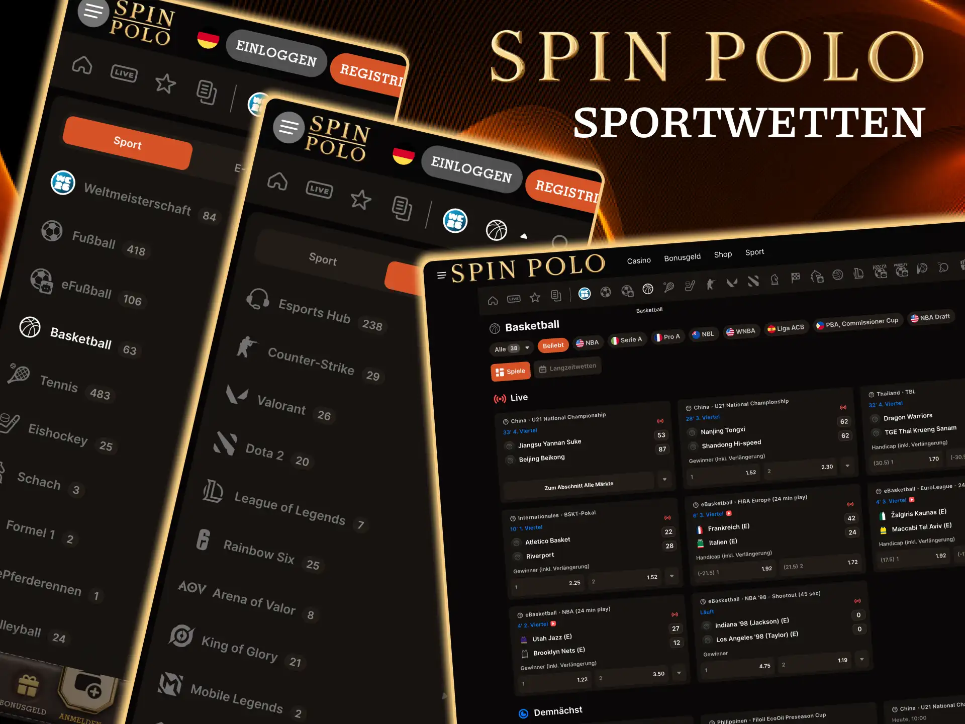Über 30 Sportarten bei Spinpolo, von Fußball bis Esports.