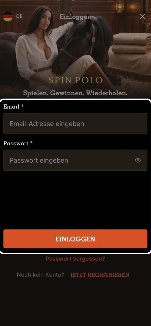 Im Spinpolo Konto einloggen, Daten eingeben und Übersicht aufrufen.